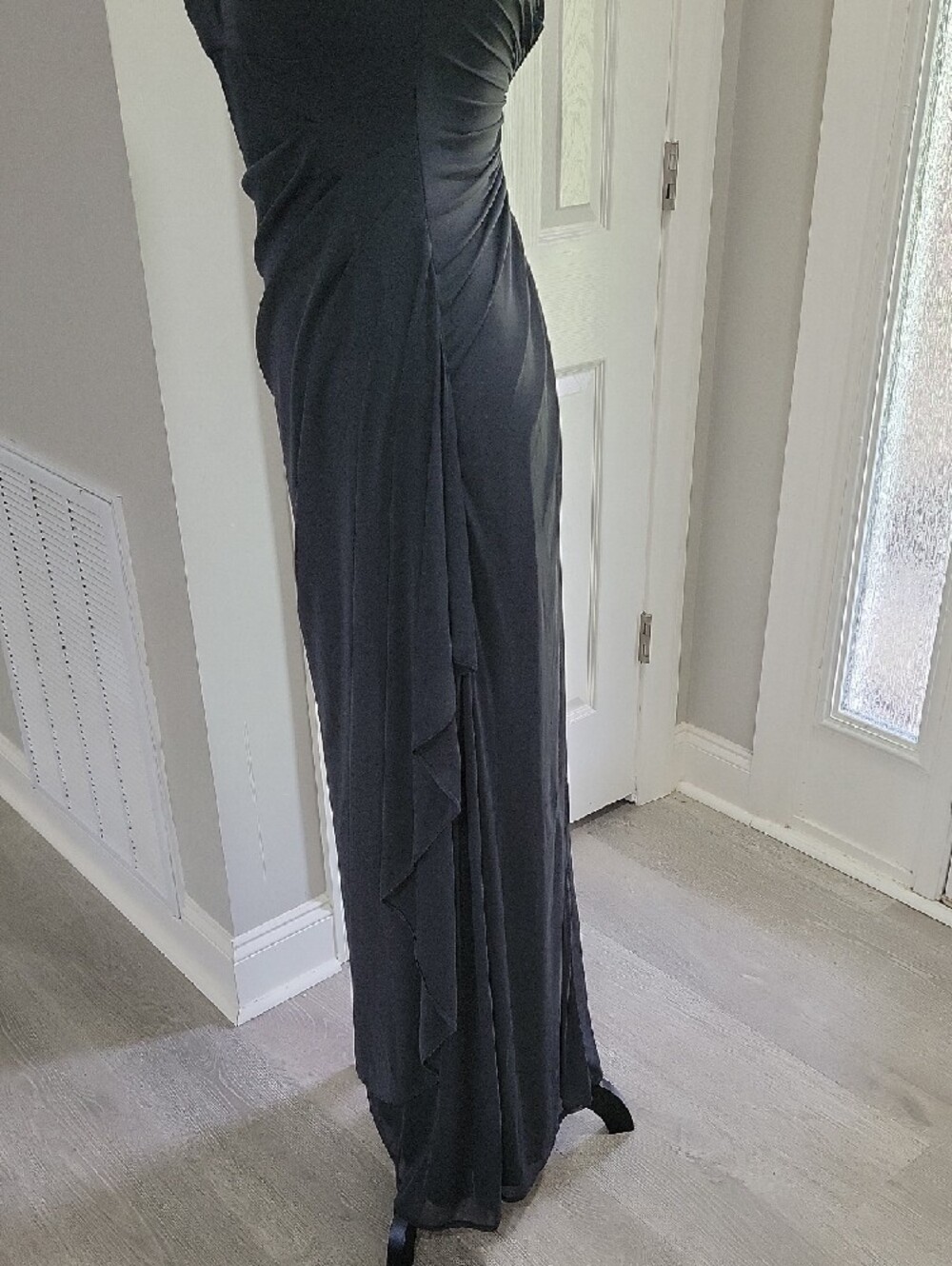 David's Bridal Charcoal Halter Chiffon Maxi Dress - Picture 5 of 10